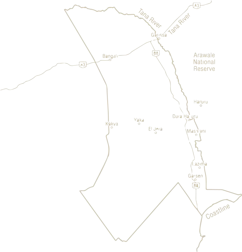 Map of Tana River County marking the Bura Irrigation Scheme